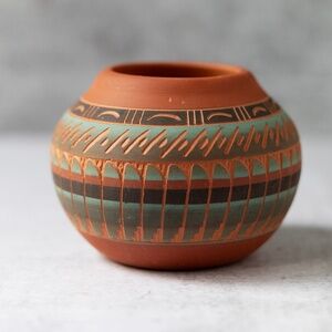 Billy Dennison Navajo Native American Southwest Indian Etched Pottery Vase